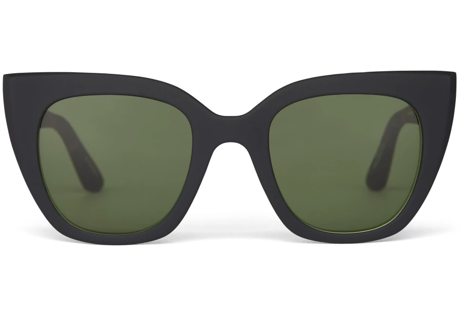TOMS Matte Black Tortoise Polarized Sunglasses with Bottle Green Lenses for Travelers