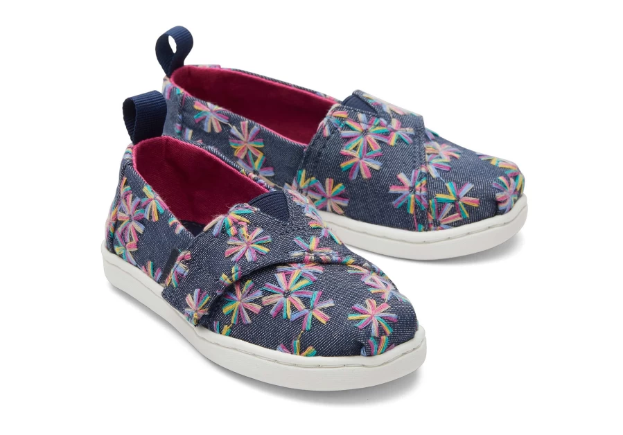 TOMS Navy Embroidered Floral Alpargata Shoes for Toddlers - Comfortable & Stylish