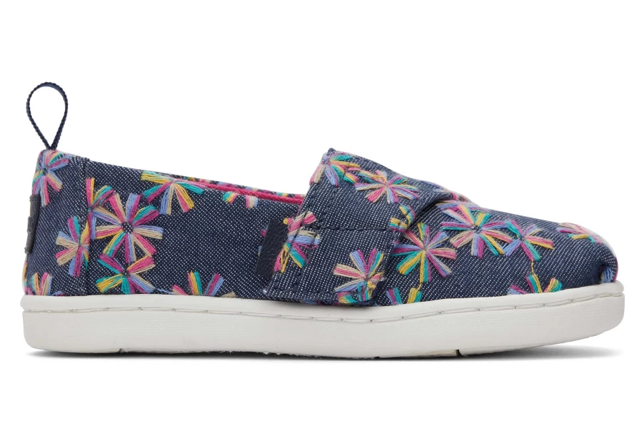 TOMS Navy Embroidered Floral Alpargata Shoes for Toddlers - Comfortable & Stylish