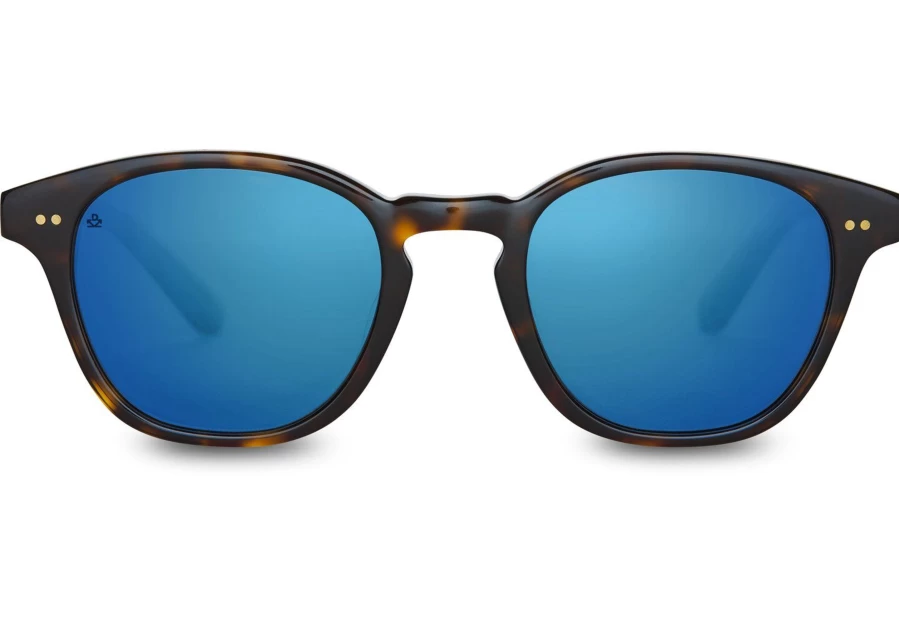 TOMS Whiskey Tortoise Deep Blue Mirror Polarized Sunglasses - Handcrafted with Zeiss Lens