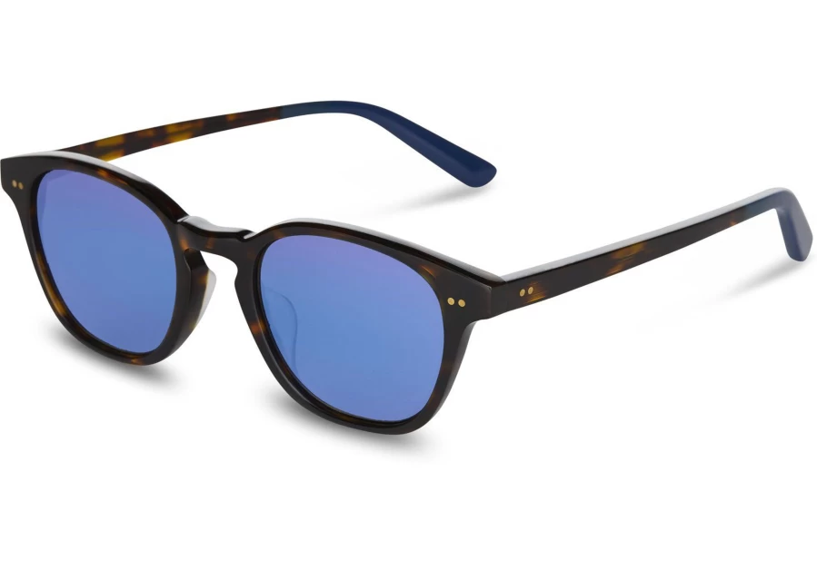 TOMS Whiskey Tortoise Deep Blue Mirror Polarized Sunglasses - Handcrafted with Zeiss Lens