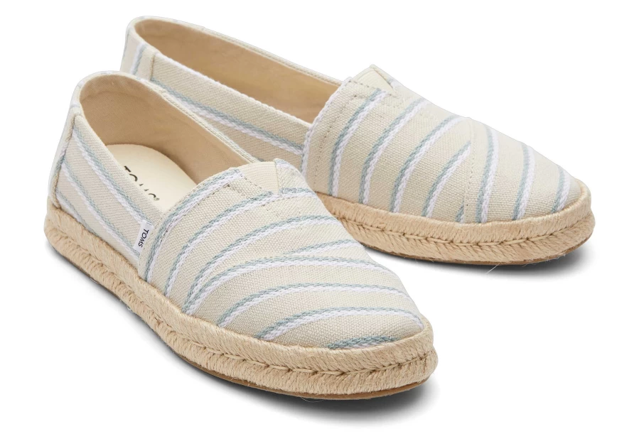 TOMS Alpargata Rope 2.0 Espadrille Shoes in Stripes Fog - Cream Striped Casual Footwear