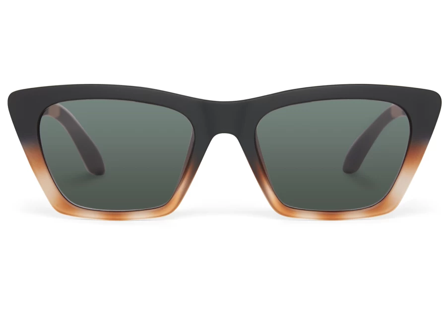TOMS Matte Black Honey Tortoise Fade Sunglasses with Green Grey Lenses - Traveler Style