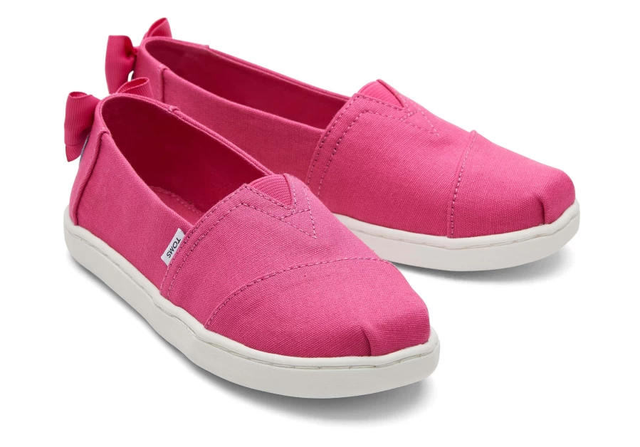 TOMS Youth Alpargata Fuchsia Bow Flat Kids Shoes