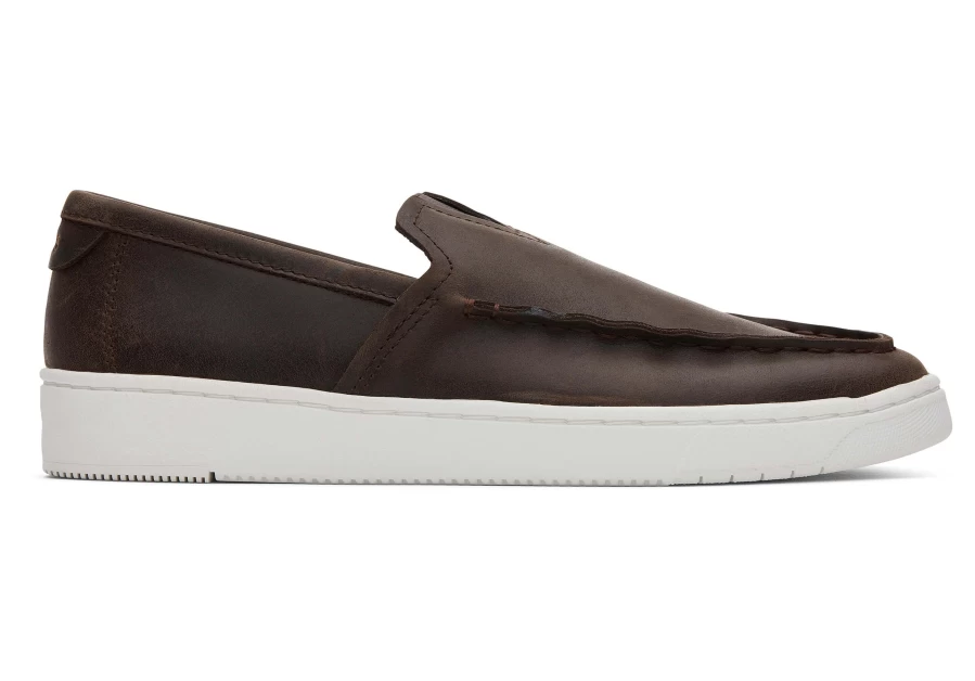 TOMS Water Resistant Dark Brown Leather Trvl Lite Loafers for Men