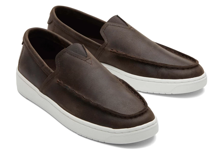 TOMS Water Resistant Dark Brown Leather Trvl Lite Loafers for Men