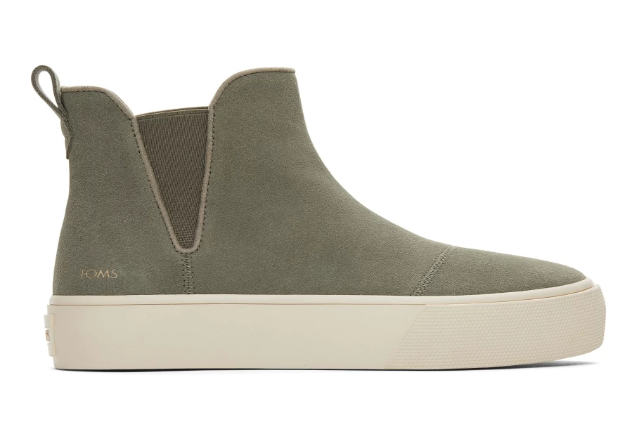 TOMS Vetiver Grey Suede Chelsea Platform Sneakers for Women - Fenix Style Comfort Casual Shoes