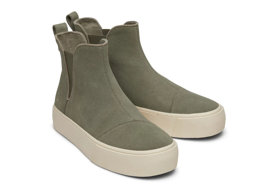 TOMS Vetiver Grey Suede Chelsea Platform Sneakers for Women - Fenix Style Comfort Casual Shoes