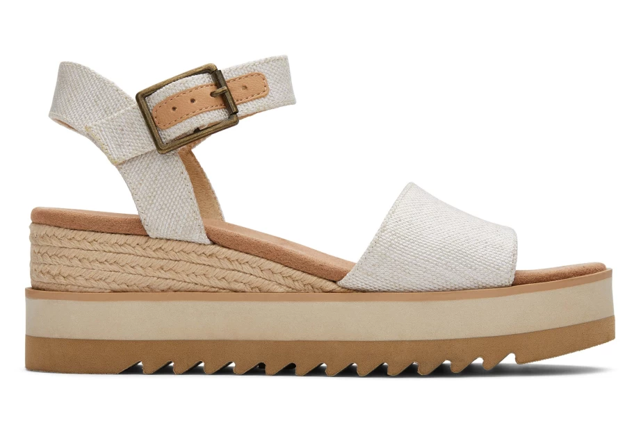 TOMS Diana Natural Yarn Dye Wide Wedge Sandals for Women | Comfortable Slip-On Espadrille Shoes
