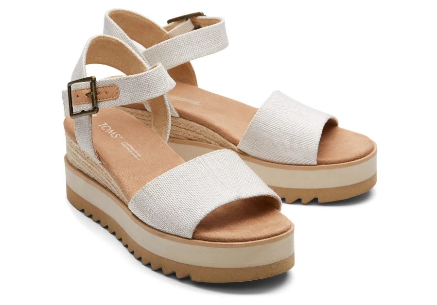 TOMS Diana Natural Yarn Dye Wide Wedge Sandals for Women | Comfortable Slip-On Espadrille Shoes
