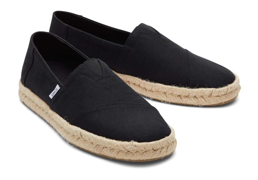 TOMS Black Alpargata 2.0 Recycled Cotton Rope Espadrille Shoes