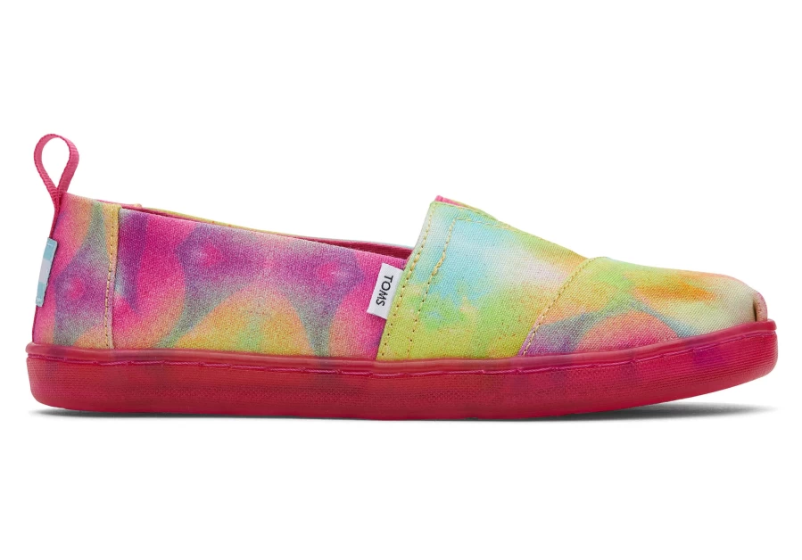 TOMS Youth Alpargata Kids Shoes - Botanical Sunprint Design in Mango Color