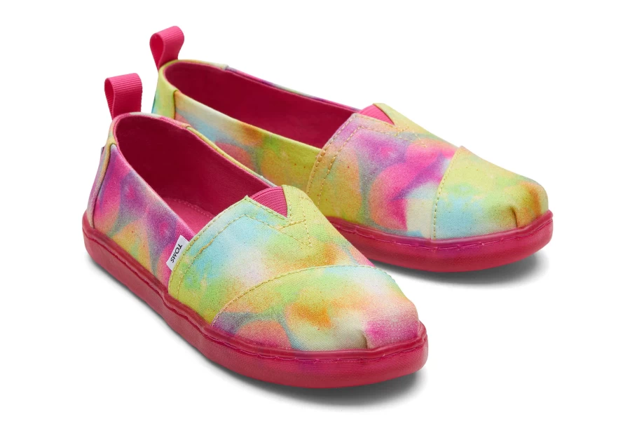 TOMS Youth Alpargata Kids Shoes - Botanical Sunprint Design in Mango Color