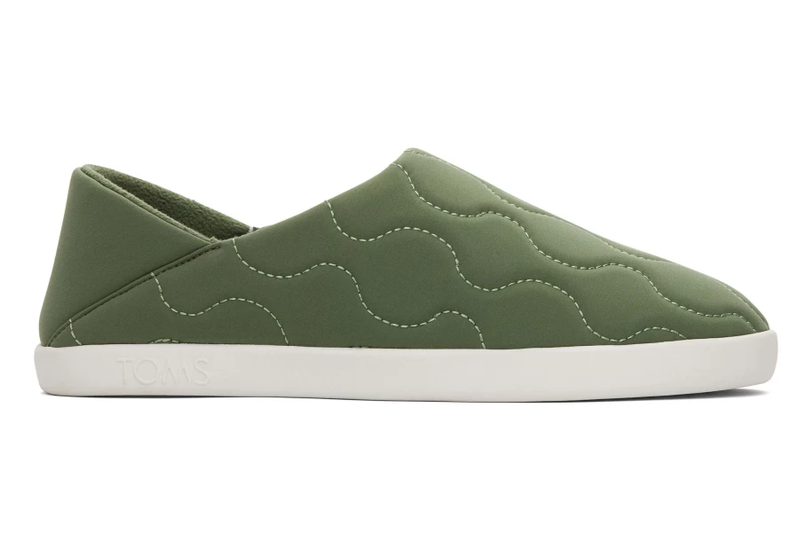 TOMS Ezra Bronze Green Quilted Cotton Convertible Slippers | Comfortable & Stylish