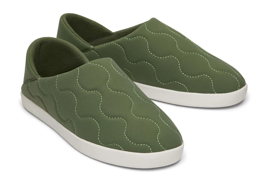 TOMS Ezra Bronze Green Quilted Cotton Convertible Slippers | Comfortable & Stylish