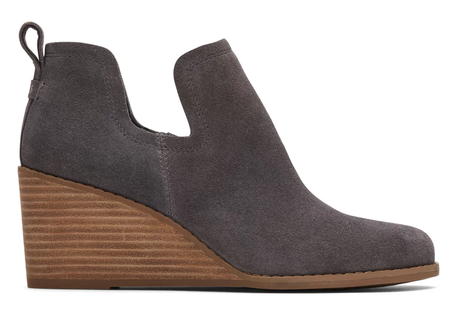 TOMS Pavement Grey Suede Wedge Boots – Kallie Grey Ankle Booties for Women