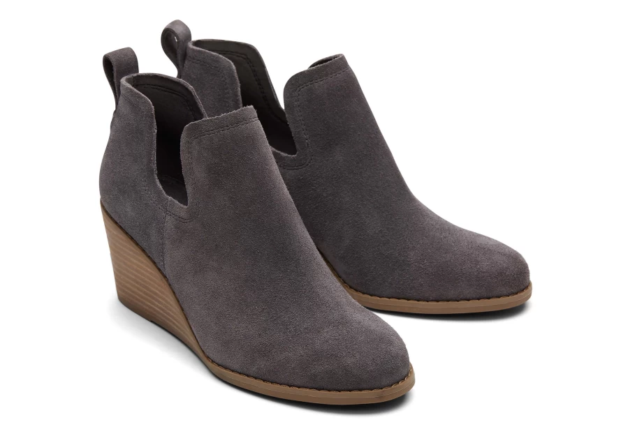 TOMS Pavement Grey Suede Wedge Boots – Kallie Grey Ankle Booties for Women