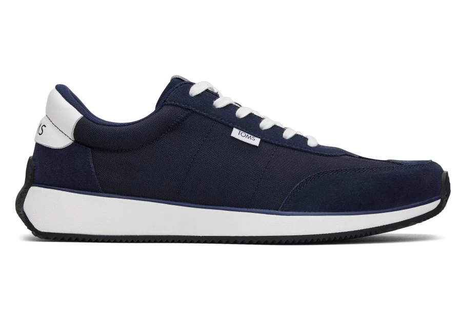 TOMS Suede Navy Wyndon Jogger Sneakers for Men - Comfortable Slip-On Navy Blue Athletic Shoes