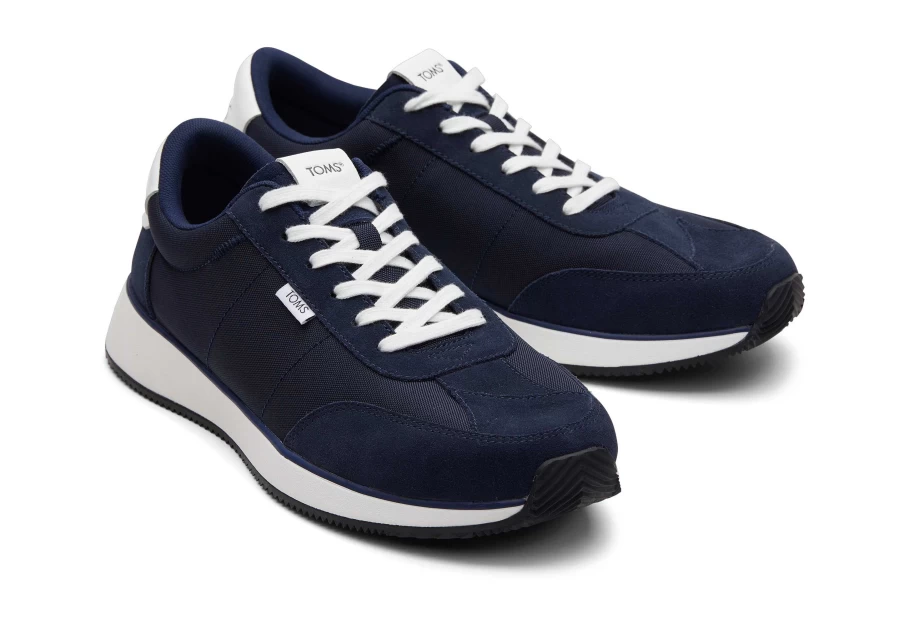TOMS Suede Navy Wyndon Jogger Sneakers for Men - Comfortable Slip-On Navy Blue Athletic Shoes