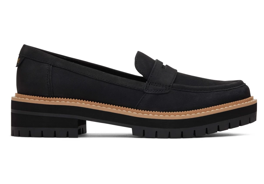 TOMS Black Leather Cara Loafers for Men/Women - Comfortable Slip-On Loafers