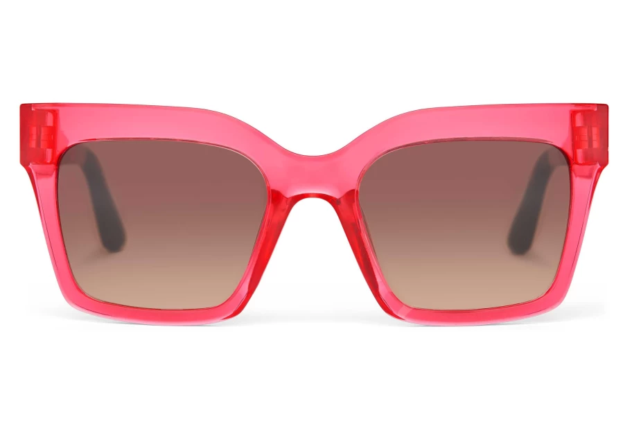 TOMS Adelaide Pink Crystal/Brown Gradient Traveler Sunglasses – Stylish UV Protection Shades