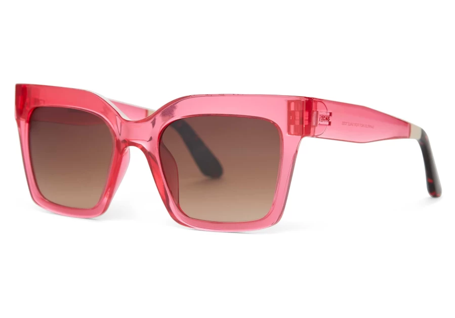 TOMS Adelaide Pink Crystal/Brown Gradient Traveler Sunglasses – Stylish UV Protection Shades