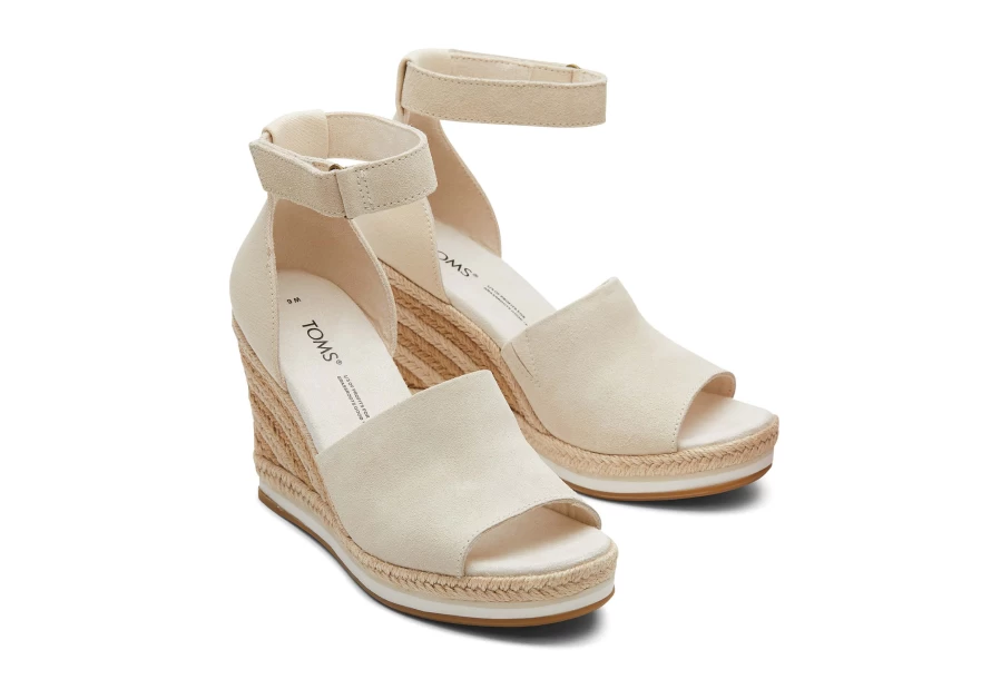 TOMS Marisol Wedge Heel in Beige Suede - Comfortable Women's Sandals