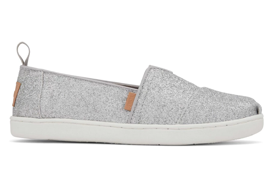 TOMS Youth Alpargata Glimmer Kids Shoes in Silver | Comfortable & Stylish