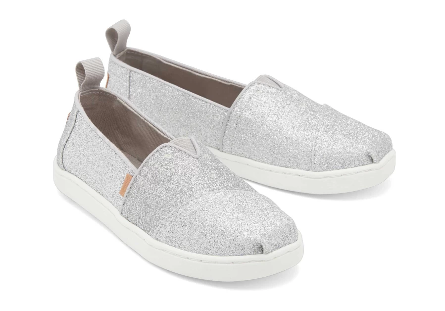 TOMS Youth Alpargata Glimmer Kids Shoes in Silver | Comfortable & Stylish