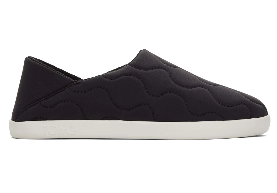TOMS Ezra Black Quilted Cotton Convertible Slipper Shoes | Comfortable & Stylish Slide-Ons