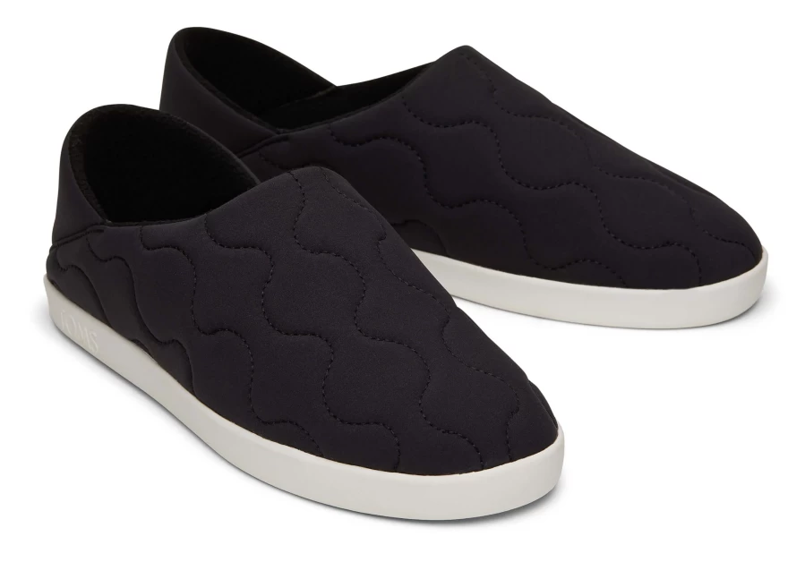 TOMS Ezra Black Quilted Cotton Convertible Slipper Shoes | Comfortable & Stylish Slide-Ons