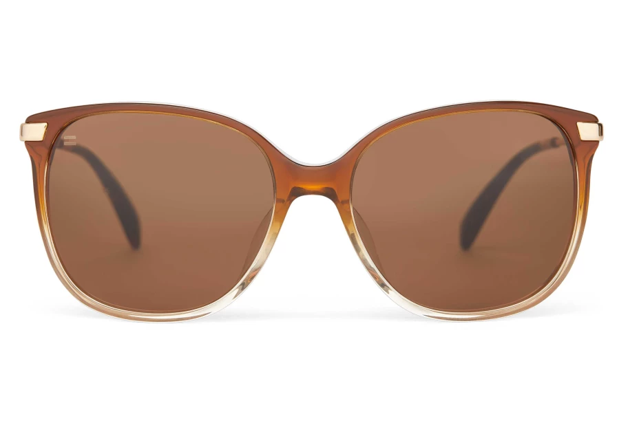 TOMS Handcrafted Sunglasses in Cappuccino Champagne Fade with Gold & Brown Lenses - Sandela 201 Style