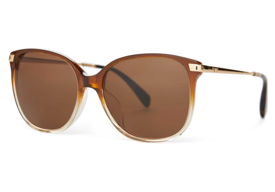 TOMS Handcrafted Sunglasses in Cappuccino Champagne Fade with Gold & Brown Lenses - Sandela 201 Style