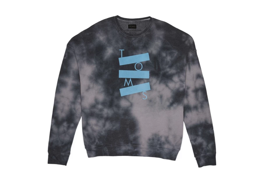 TOMS Grey Black Tie-Dye Fleece Crewneck Sweatshirt - Soft Unisex Pullover