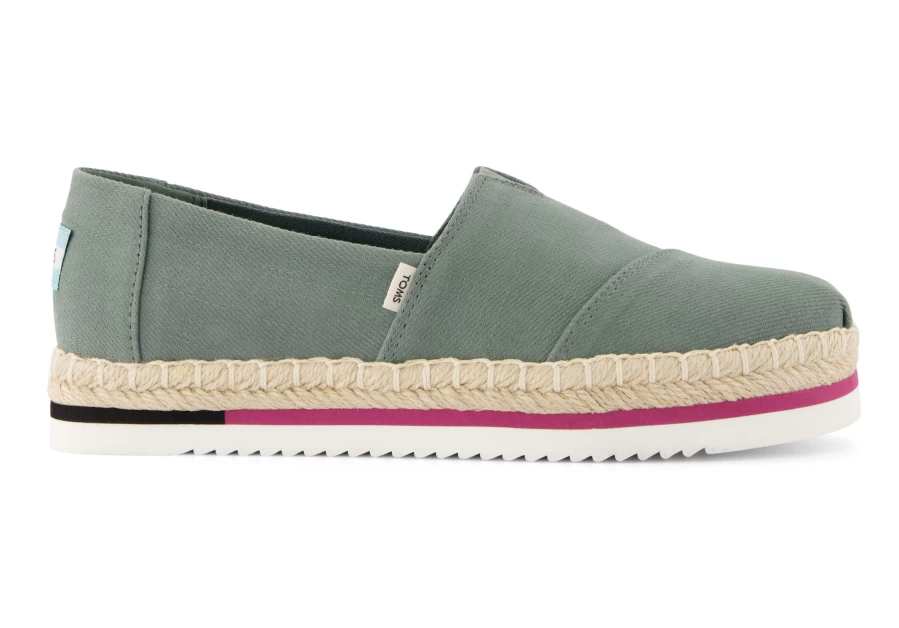 TOMS Bonsai Green Alpargata Platform Espadrille Rope Sole Shoes