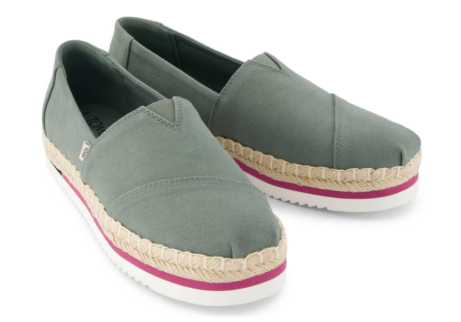 TOMS Bonsai Green Alpargata Platform Espadrille Rope Sole Shoes
