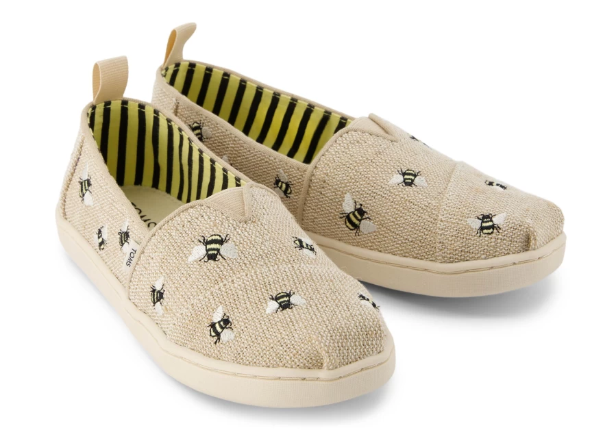 TOMS Youth Alpargata Kids Shoes - Embroidered Bees Design