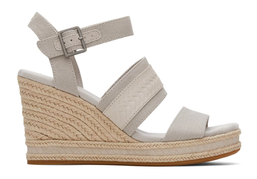 TOMS Madelyn Wedge Sandal for Women - Comfortable Pebble Grey Canvas Espadrille Wedges