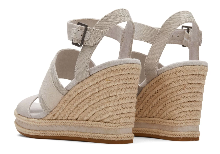 TOMS Madelyn Wedge Sandal for Women - Comfortable Pebble Grey Canvas Espadrille Wedges