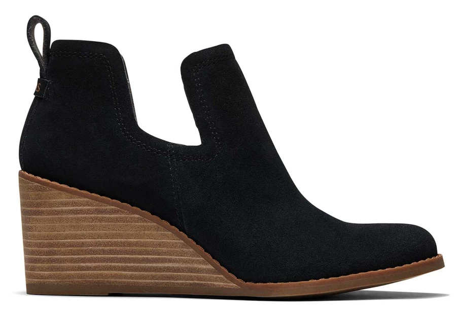 TOMS Kallie Black Suede Wedge Boots for Women - Comfortable Ankle Booties