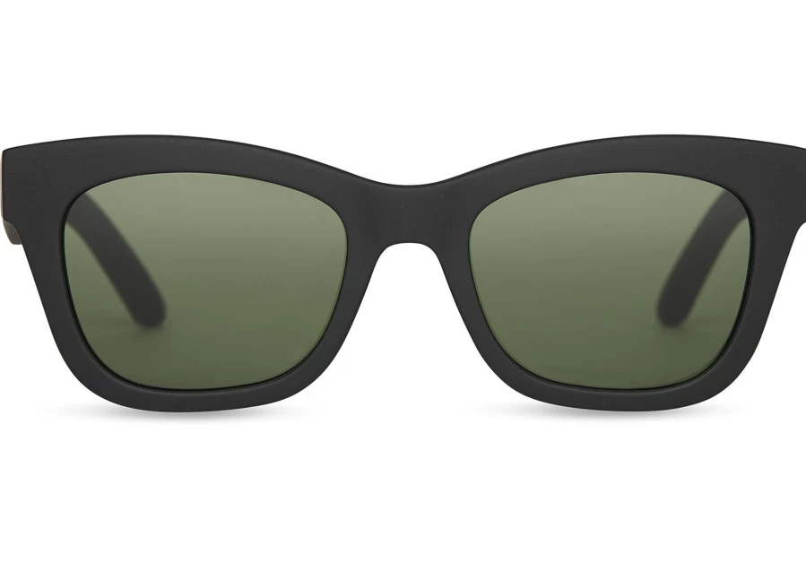 TOMS Paloma Matte Black Sunglasses with Glass Bottle Green Lenses - Traveler Style
