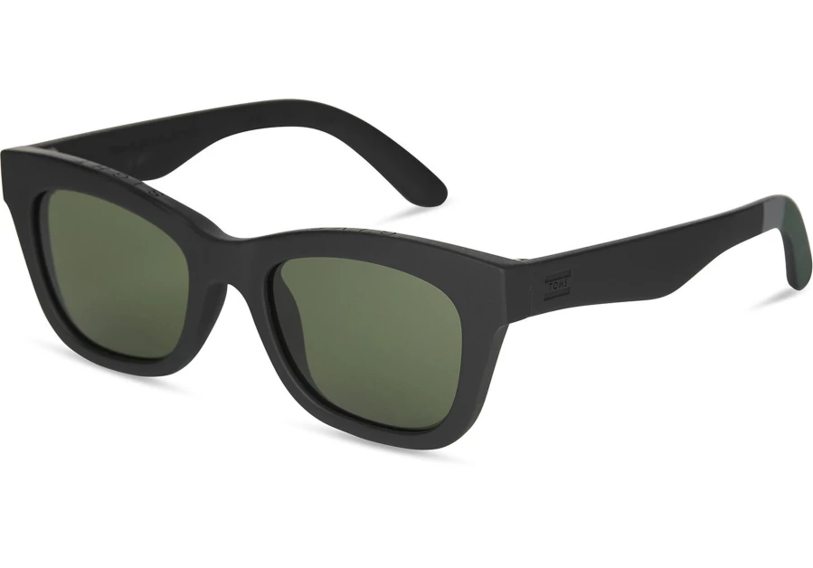 TOMS Paloma Matte Black Sunglasses with Glass Bottle Green Lenses - Traveler Style