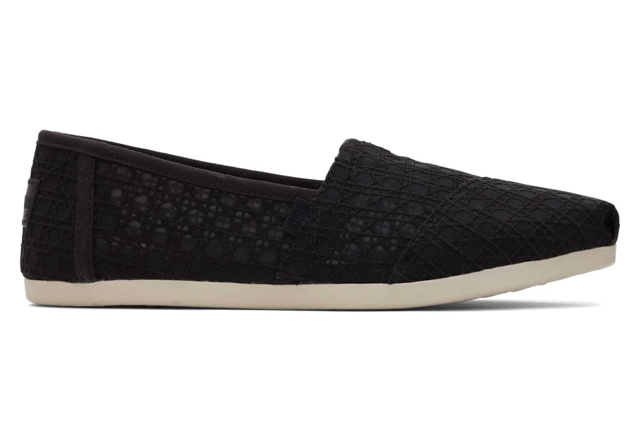 TOMS Alpargata Black Basket Weave Lace-Up Espadrille Shoes in Lace Black