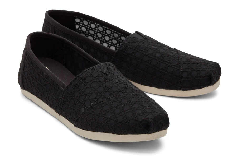 TOMS Alpargata Black Basket Weave Lace-Up Espadrille Shoes in Lace Black