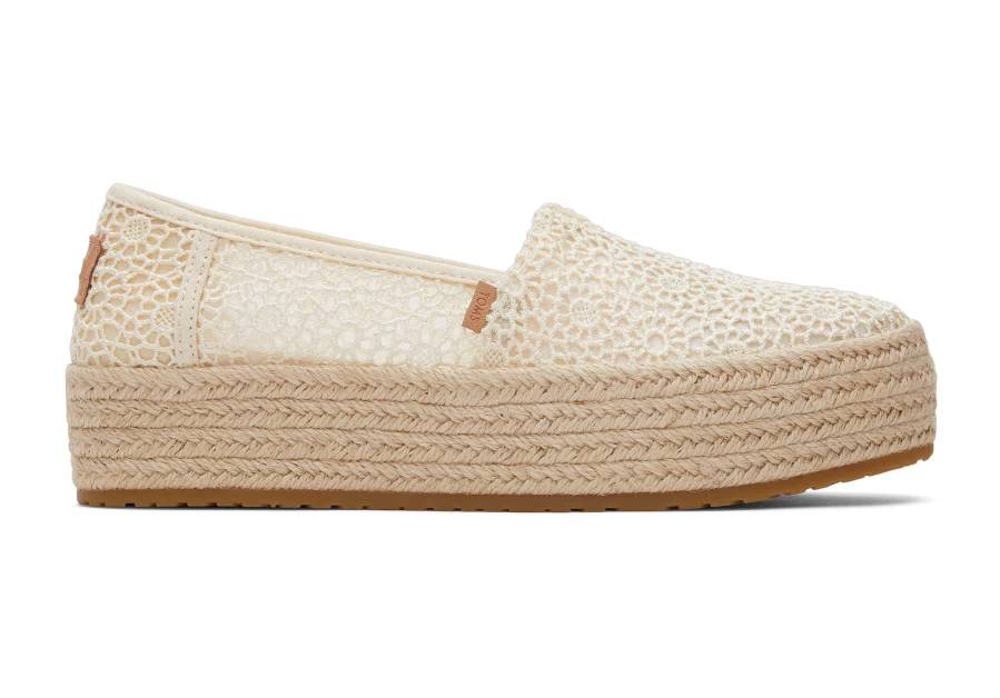 TOMS Moroccan Crochet Natural Valencia Platform Espadrille Shoes