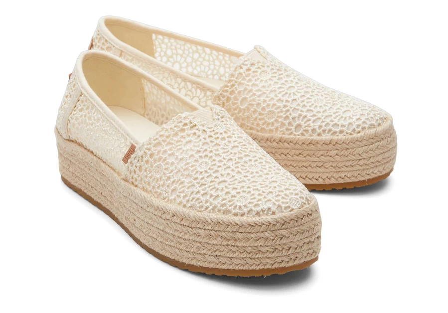 TOMS Moroccan Crochet Natural Valencia Platform Espadrille Shoes