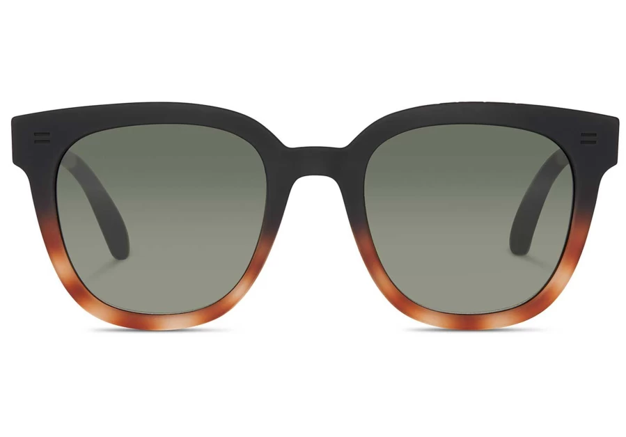TOMS Matte Black Honey Tortoise Fade Polarized Sunglasses for Travel - Soft Touch Finish