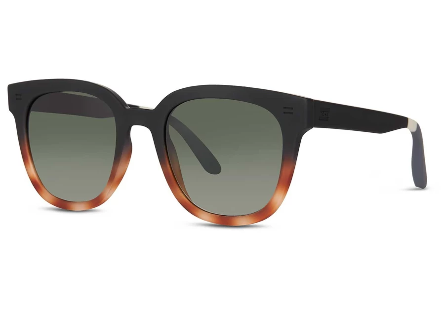 TOMS Matte Black Honey Tortoise Fade Polarized Sunglasses for Travel - Soft Touch Finish