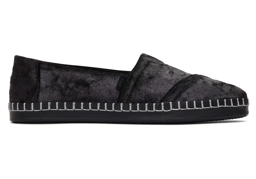 TOMS Black Plush Foil Leather Alpargata Wrap Shoes - Comfortable & Stylish Slip-Ons