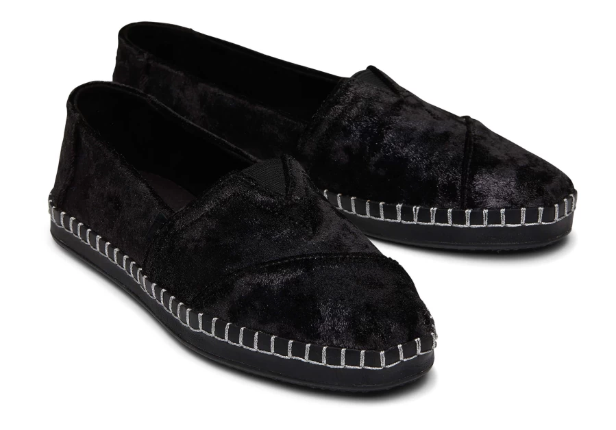 TOMS Black Plush Foil Leather Alpargata Wrap Shoes - Comfortable & Stylish Slip-Ons